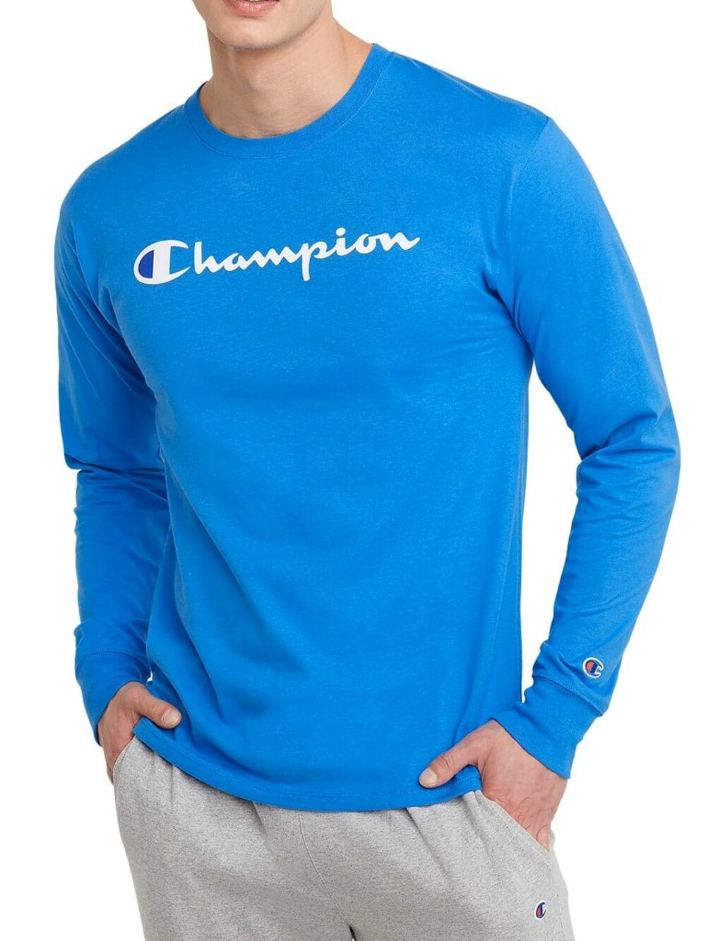 Champion Mens Blue Long Sleeve T Shirt, blue, Size M